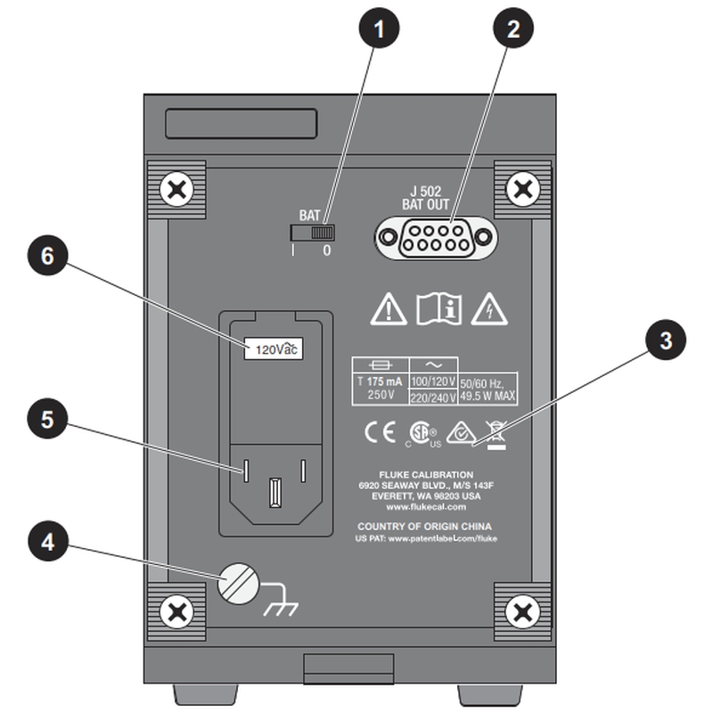 Rückseite der externen Akku und Ladeeinheit Fluke Calibration 732C-7001 für Fluke 732C