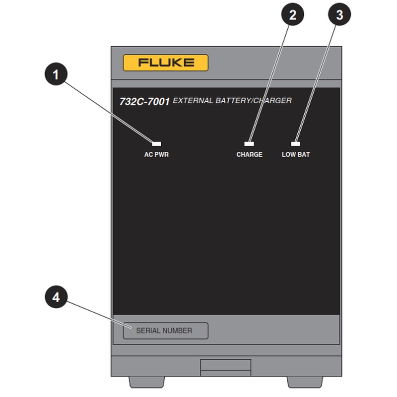 Vorderseite der externen Akku und Ladeeinheit Fluke Calibration 732C-7001 für Fluke 732C